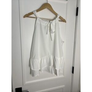 Women's Tops Swing Ruffle Flair Sleeveless Tie  Silky Feel White Unbranded XXL